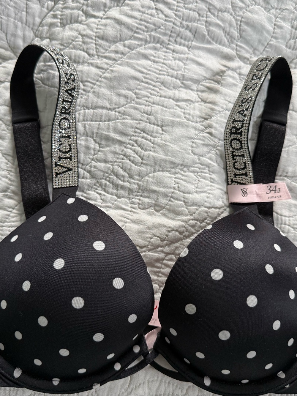 Victoria's Secret Black and White Polka Dot Push-Up Bra